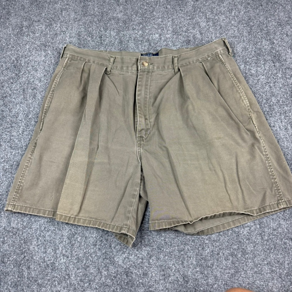 Polo Ralph Lauren Pleated Andrew Shorts Mens 36 Khaki Green Made in USA Vintage